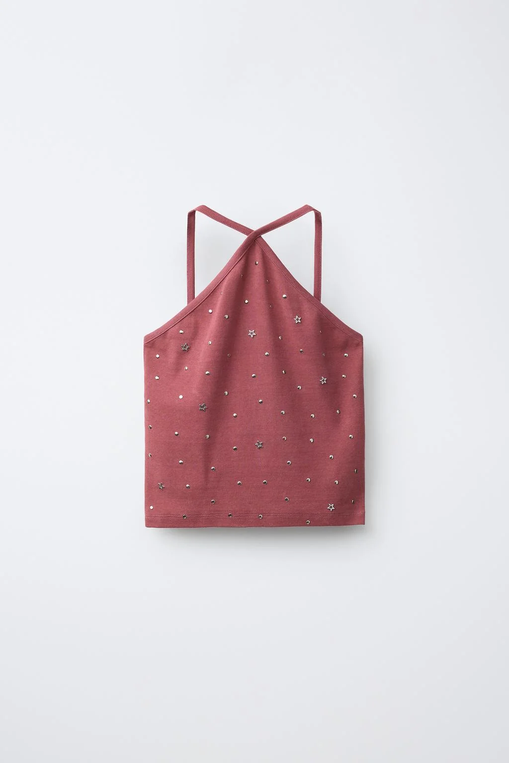 Топ с вырезом халтер и заклепками — Пре-тин