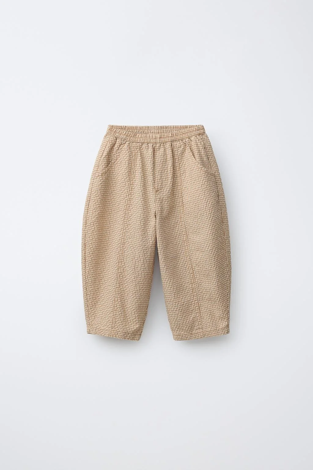 Брюки-«бочонок» в клетку из сирсакера — Однотонные