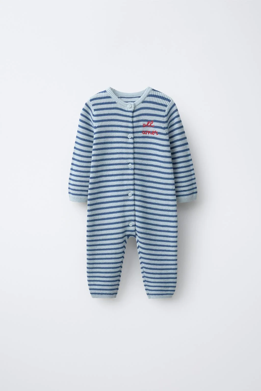 Трикотажный комбинезон в полоску с вышитым текстом — Ромпера | Джинсы-комбинации