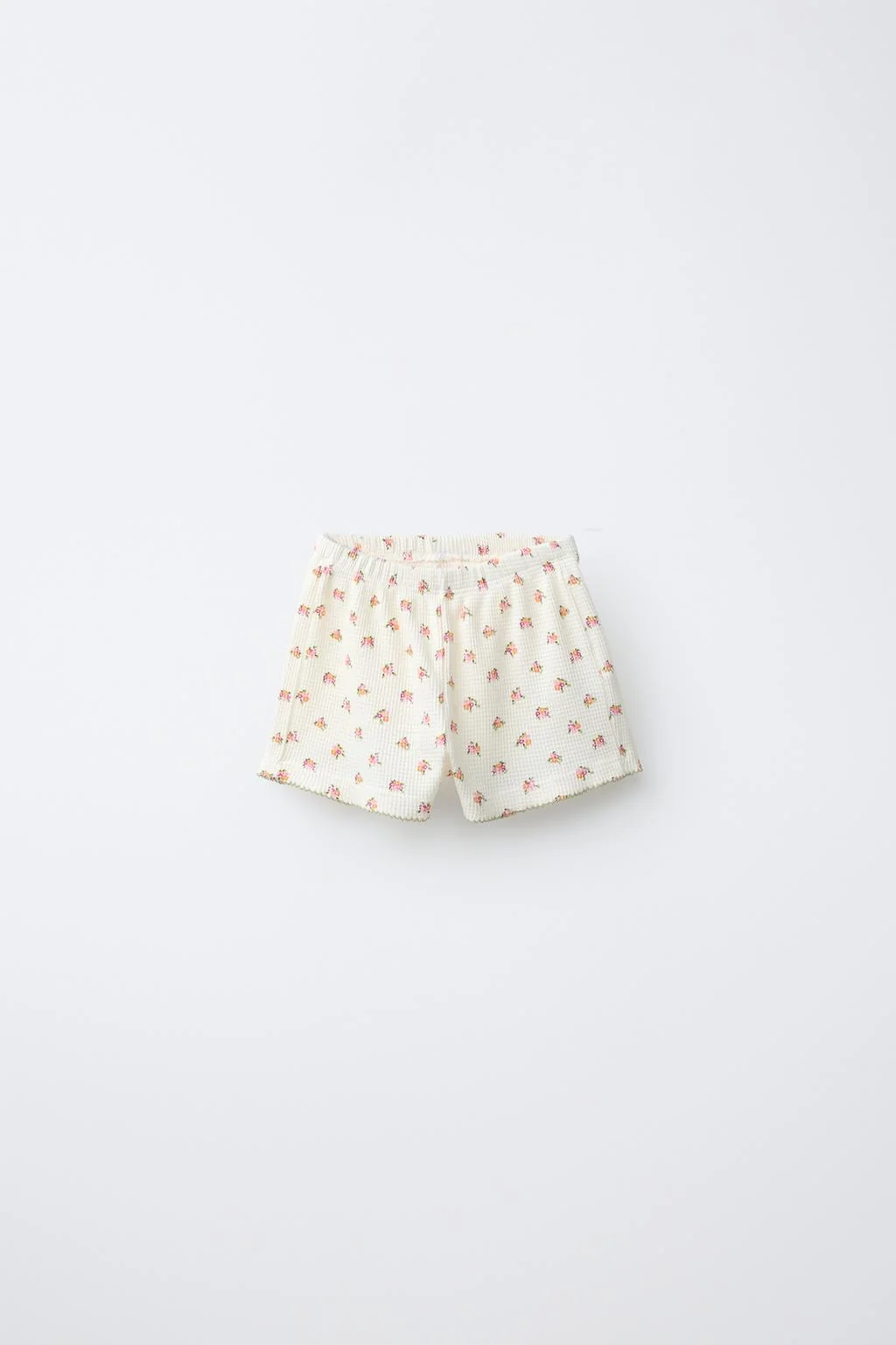 Шорты-бермуды с цветочным принтом из вафельного трикотажа