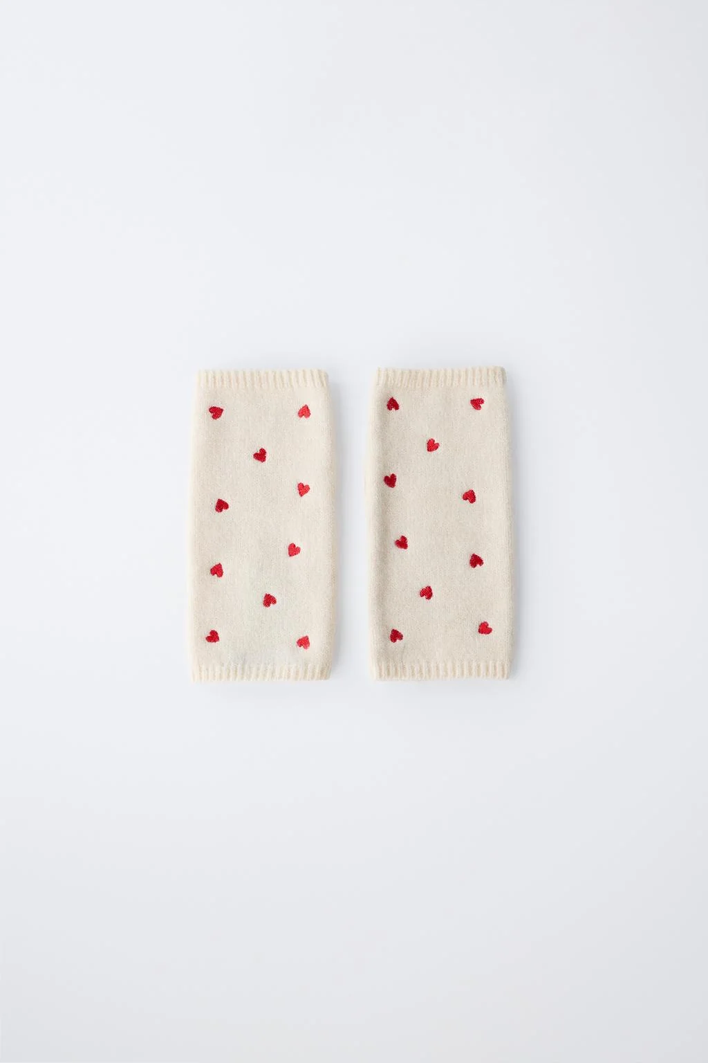 KNIT MITTENS WITH EMBROIDERED HEARTS