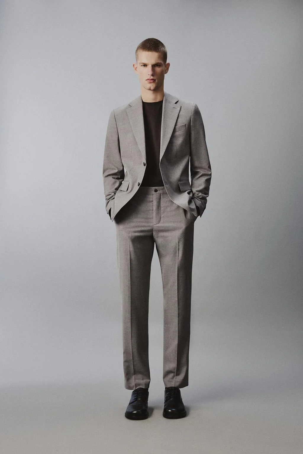 REGULAR FIT TEXTURED SUIT TROUSERS