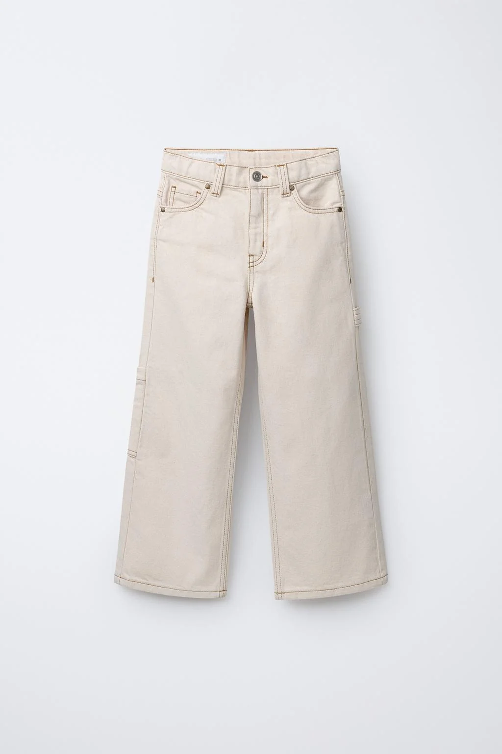 Бежевые брюки-карпентеры с контрастной строчкой — Мов.01