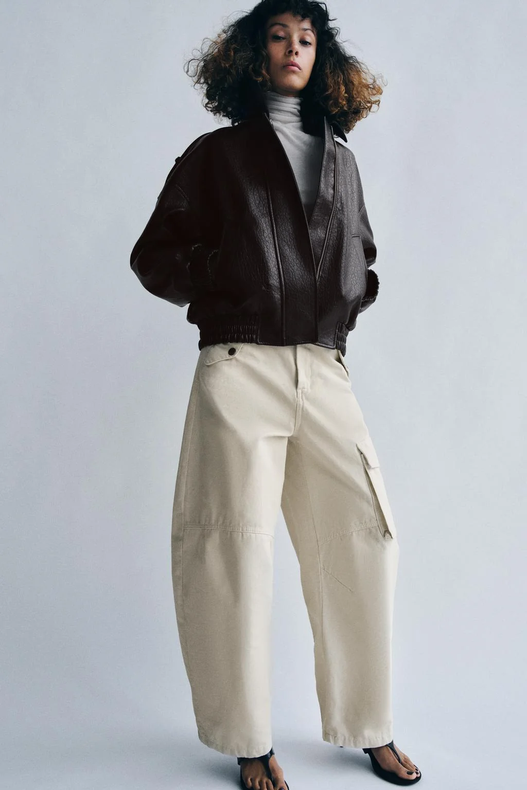 Куртка-бомбер с эффектом кожи ZW Collection