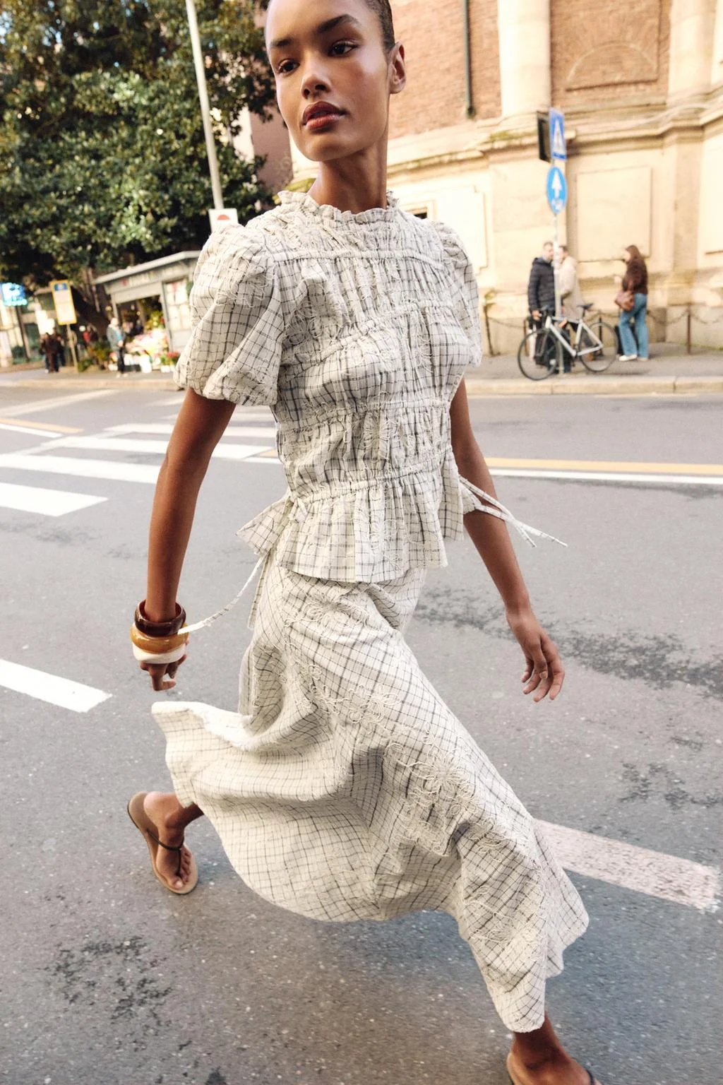 Топ с вышивкой в клетку и бантом, набор