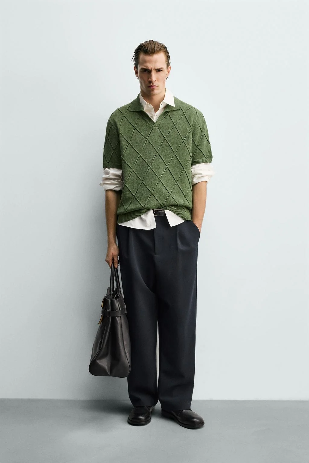 Рубашка поло из текстурированного ажурного трикотажа