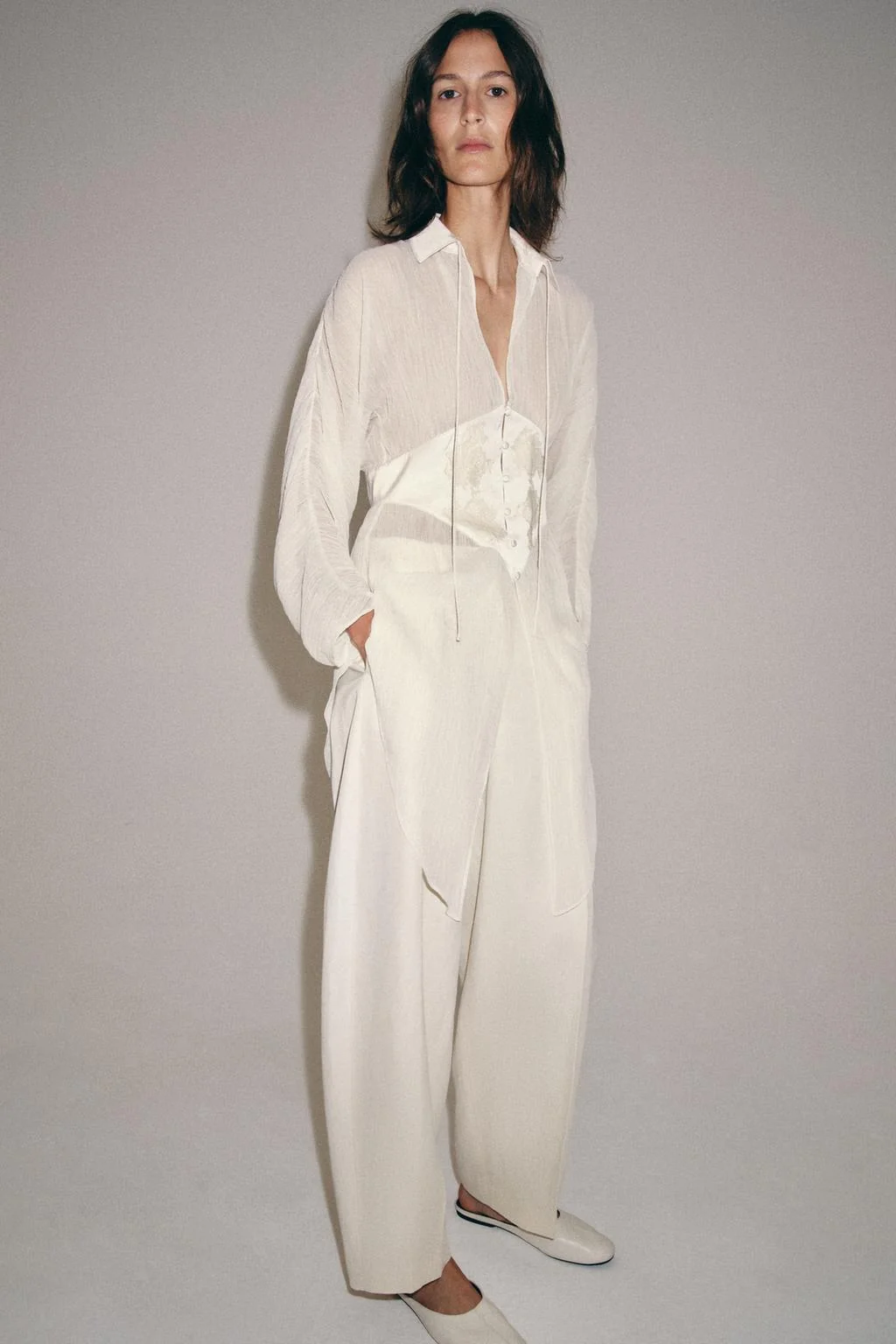 БЛУЗКА ИЗ ЖОРЖЕТА С КРУЖЕВОМ ZW COLLECTION