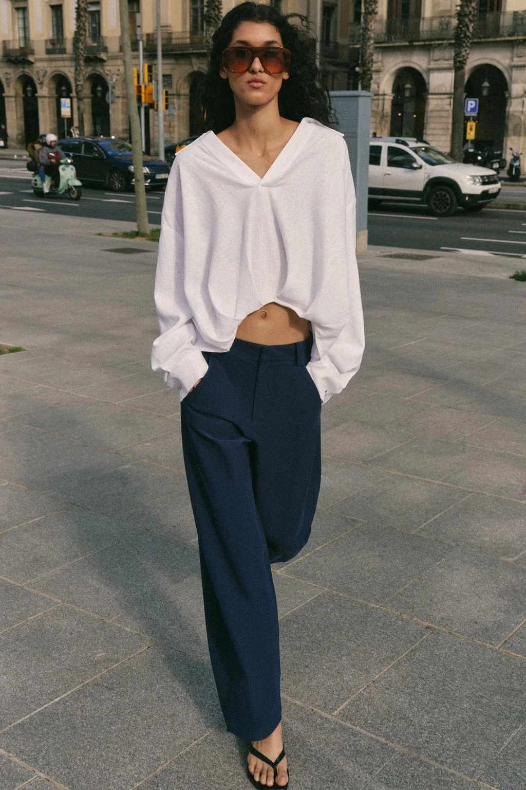 Льняная рубашка с пышной кромкой — БЕЛЫЙ