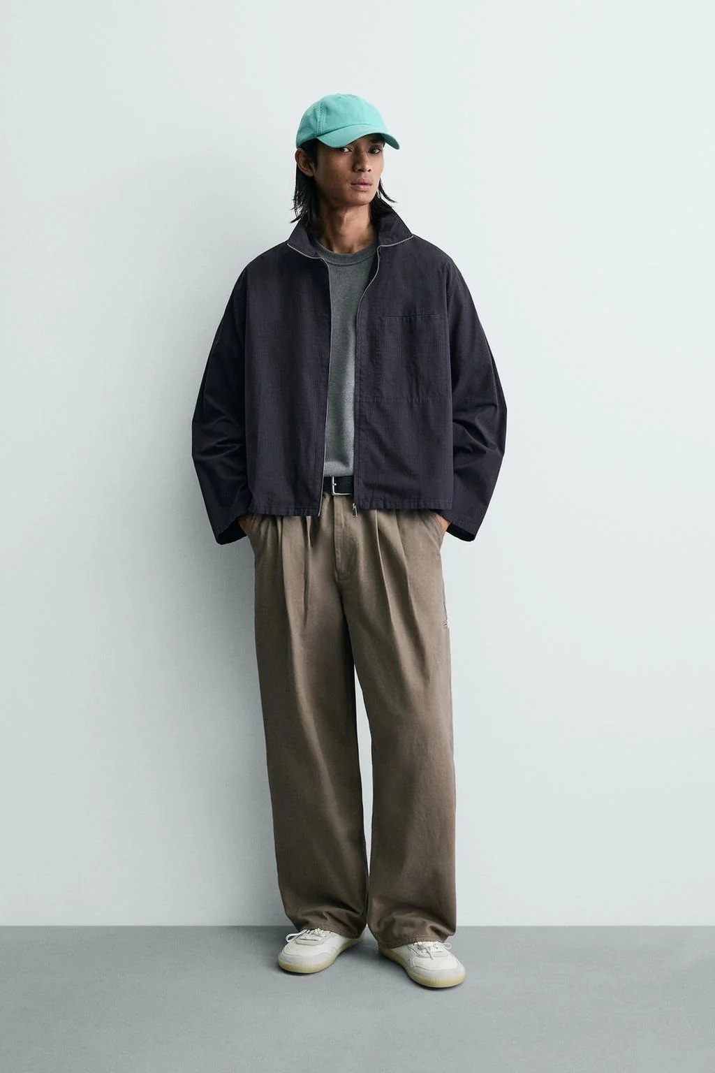 Рубашка в клетку свободного кроя на молнии — Деним