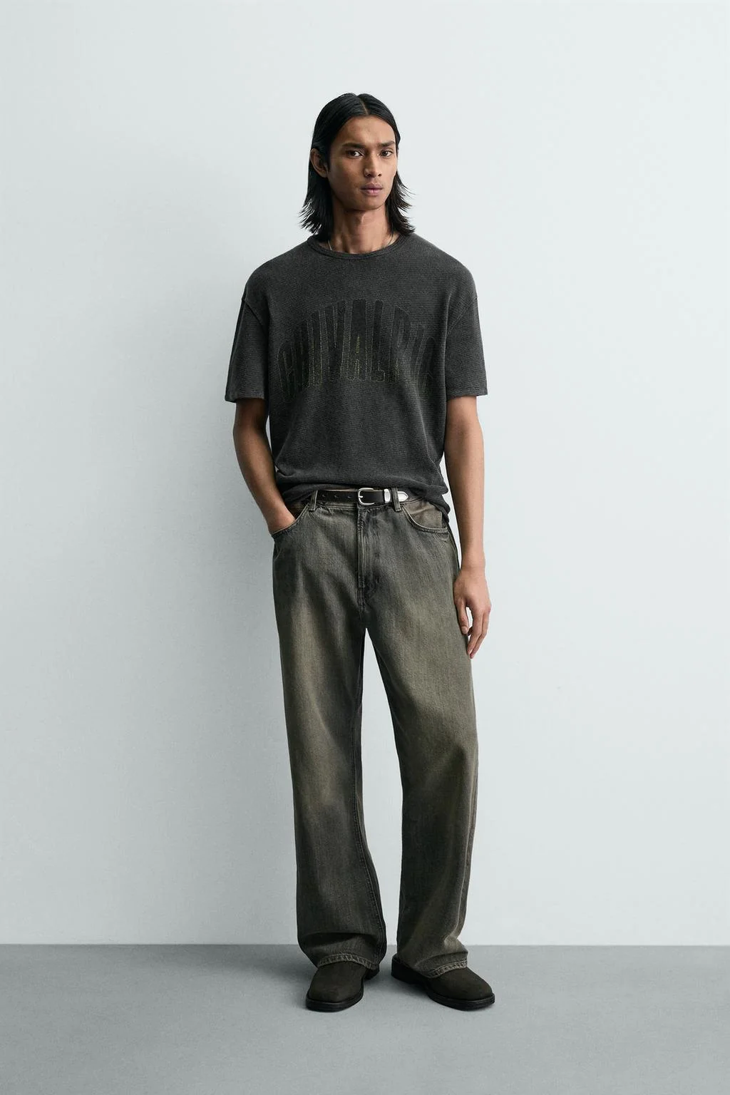 Футболка из трикотажа с принтом и эффектом потёртости — KNITWEAR