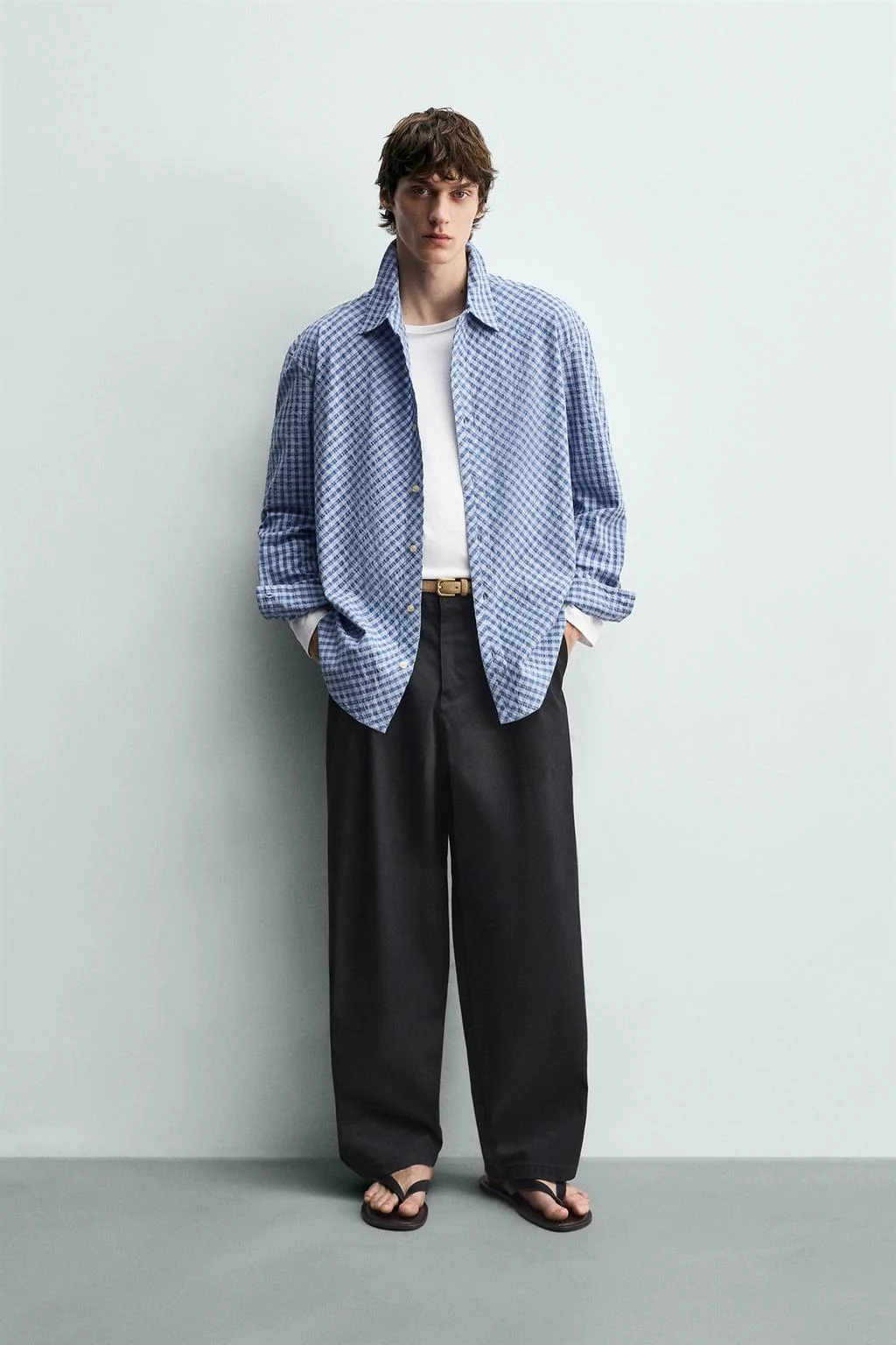 Рубашка свободного кроя в клетку с текстурой — Деним