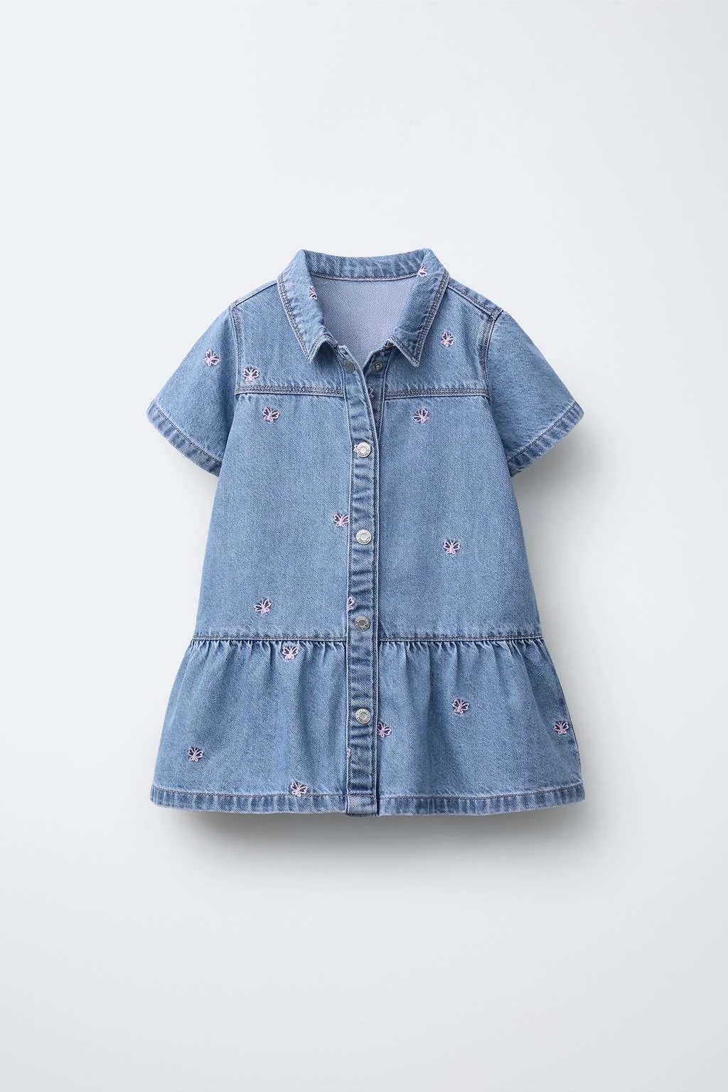 DENIM DRESS WITH EMBROIDERED BUTTERFLIES