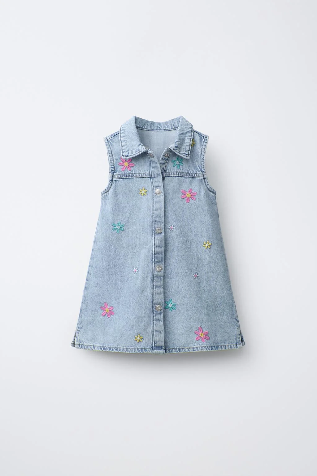 DENIM DRESS WITH EMBROIDERED FLOWERS