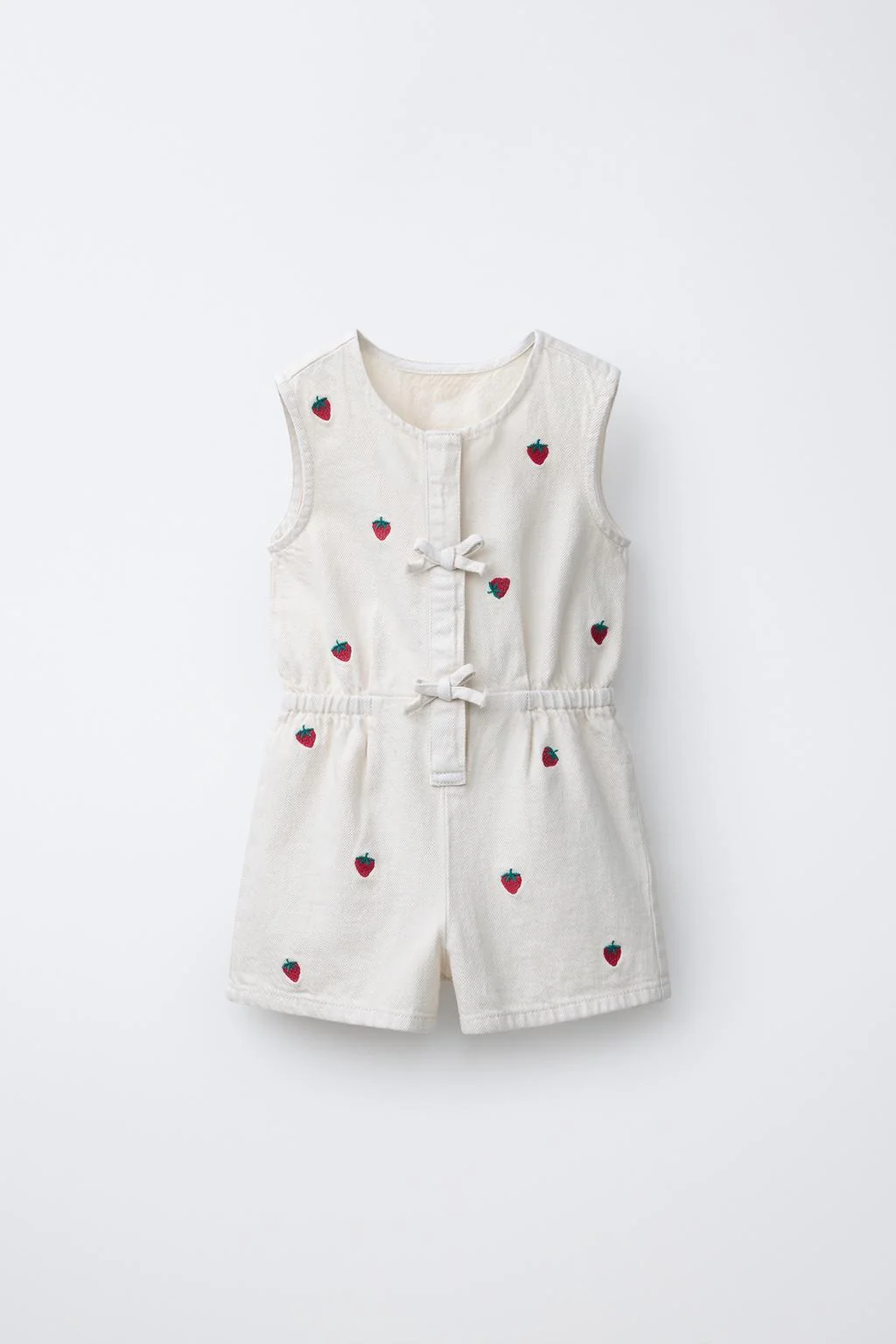 EMBROIDERED STRAWBERRY TWILL PLAYSUIT