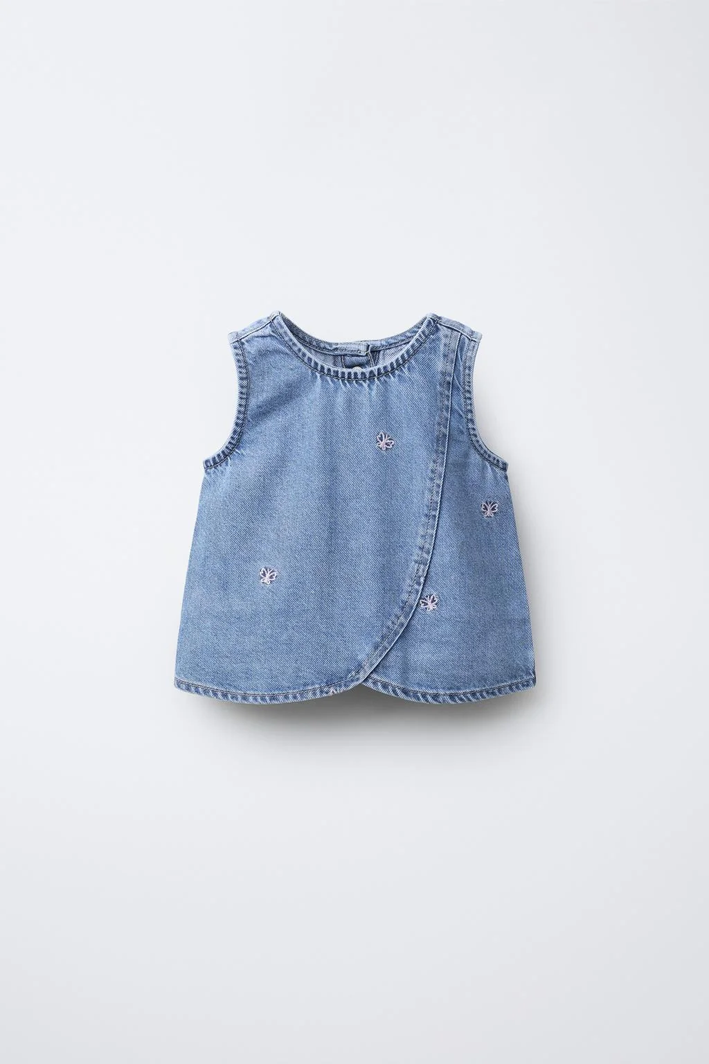 DENIM TOP WITH EMBROIDERED BUTTERFLIES