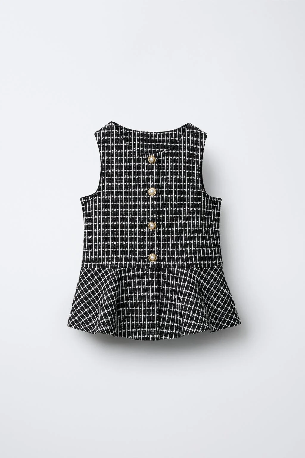 CHECKED FAUX PEARL BUTTON WAISTCOAT TOP
