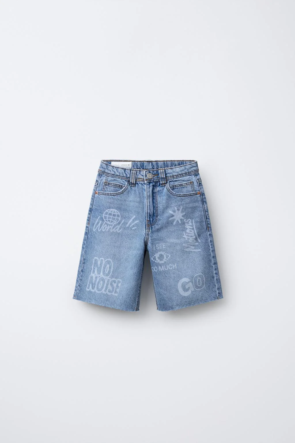 PRINTED RELAXED BAGGY DENIM BERMUDA SHORTS