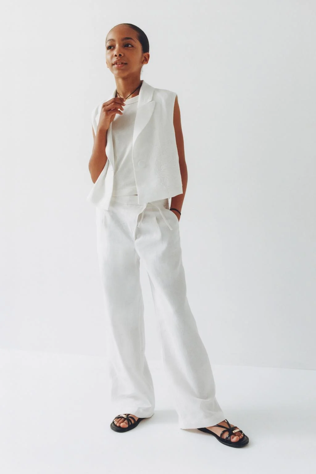 100% LINEN CROSSOVER WAIST WIDE-LEG TROUSERS