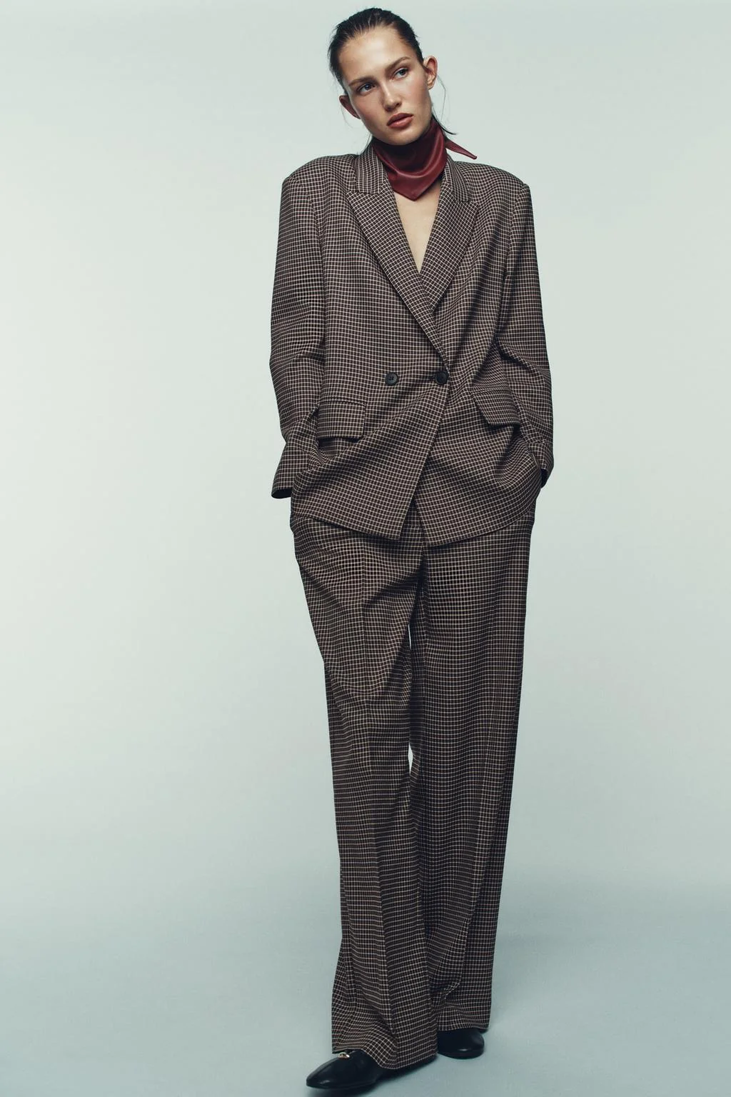 Прямые клетчатые брюки с поясом