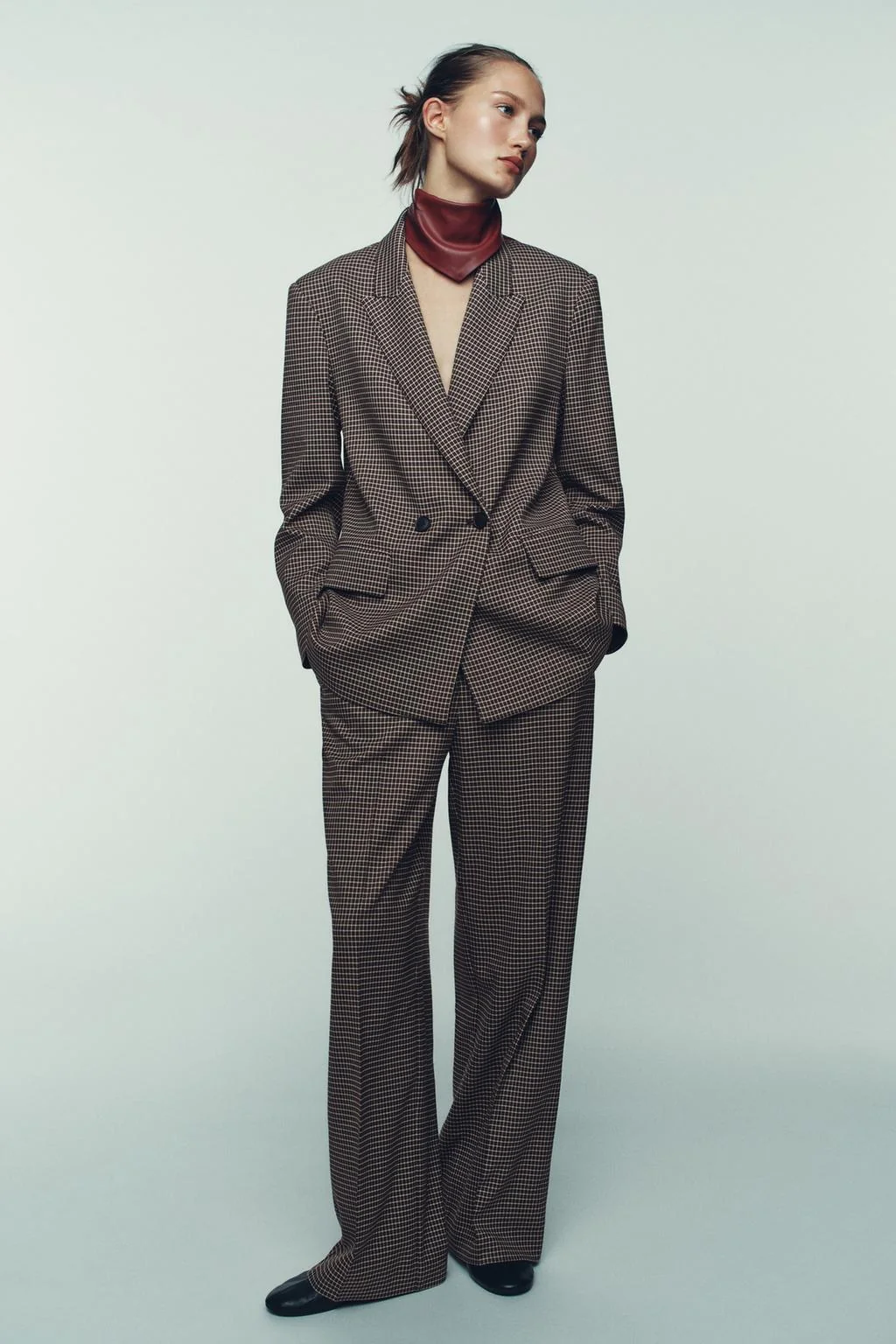 Оверсайз двубортный клетчатый пиджак