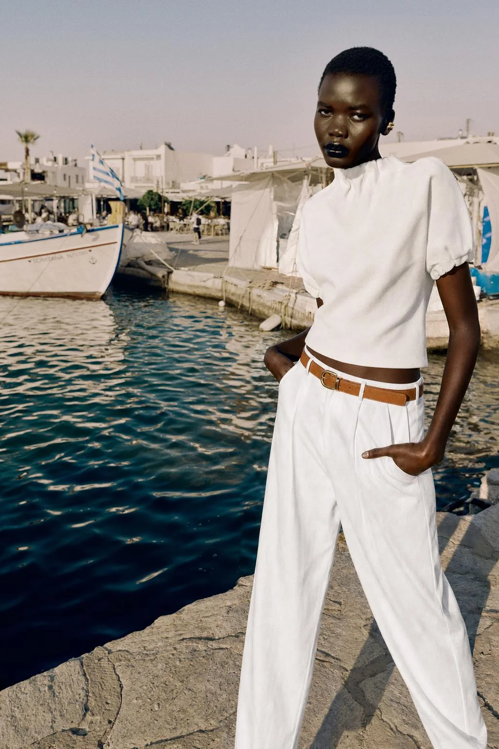 LINEN BLEND BELTED TROUSERS