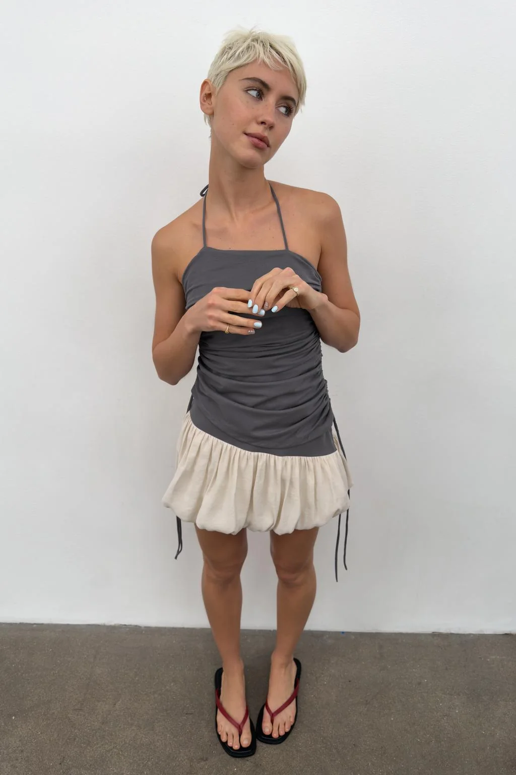 Комбинированное платье с эффектом баллон