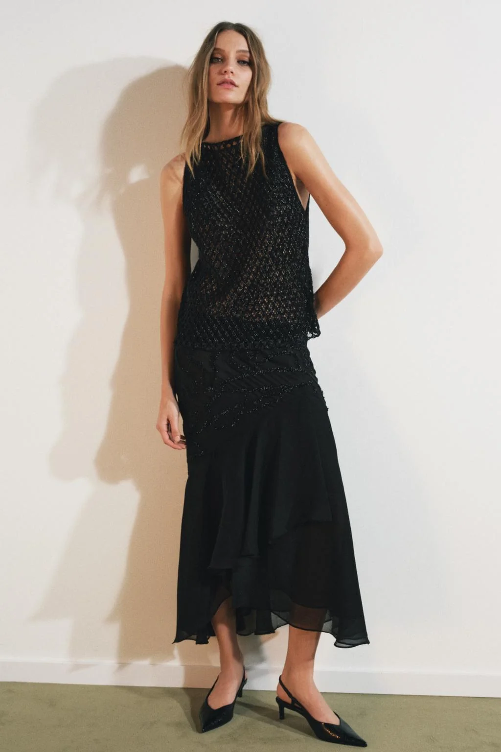 Текстурированный кружевной трикотажный топ с бисером