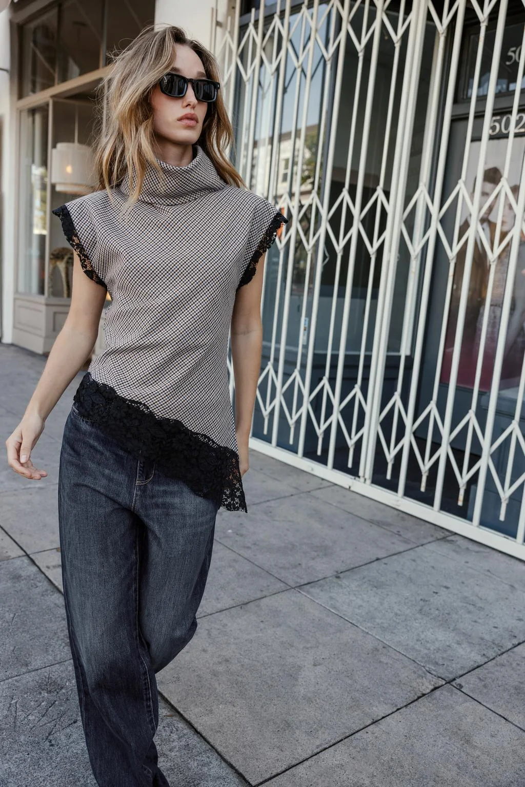 Кружевной топ в гусиную лапку