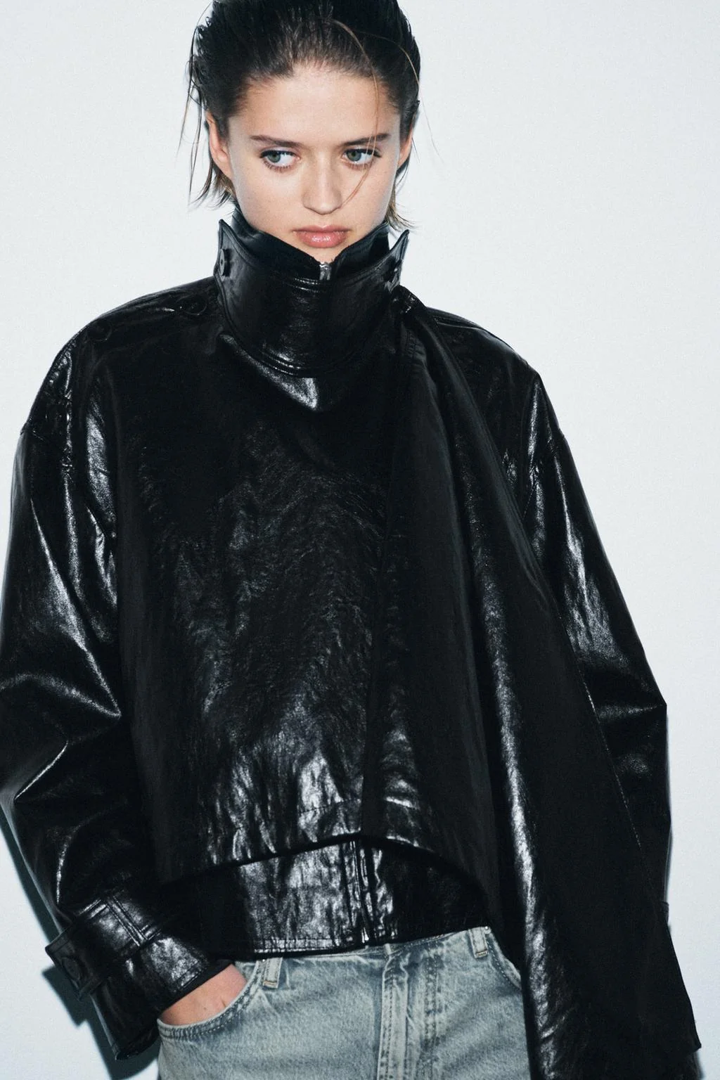 Leather effect jacket with scarf ZW COLLECTION