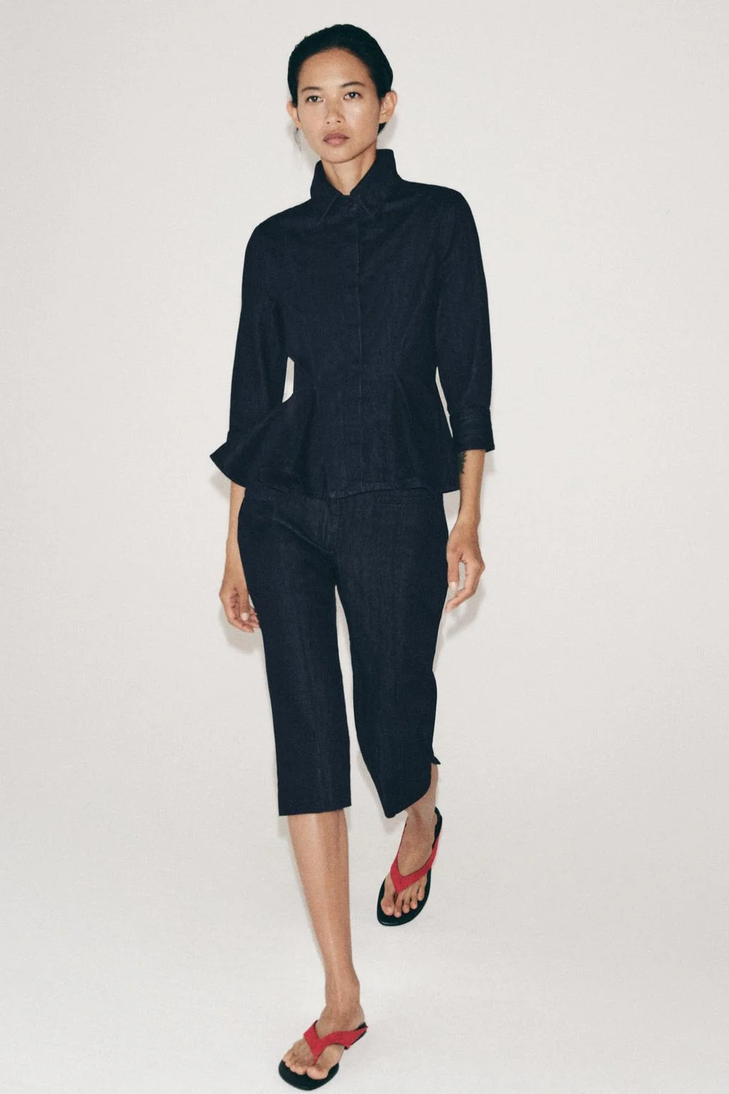 ЗВ коллекция джинсовая рубашка с баской