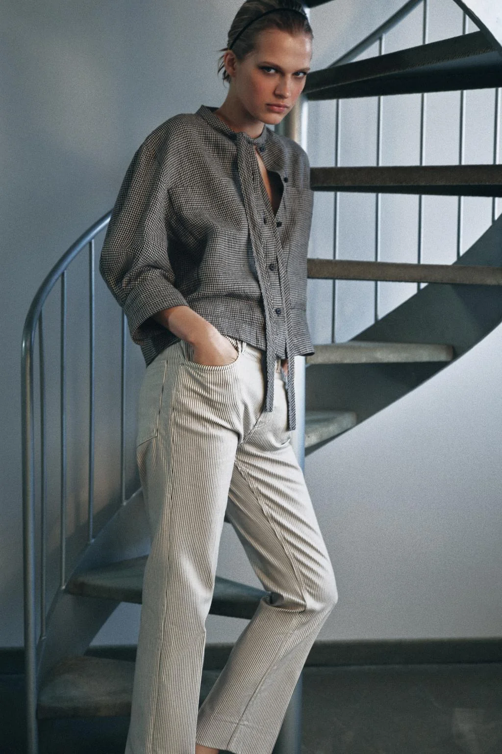 Льняная рубашка в клетку ZW COLLECTION