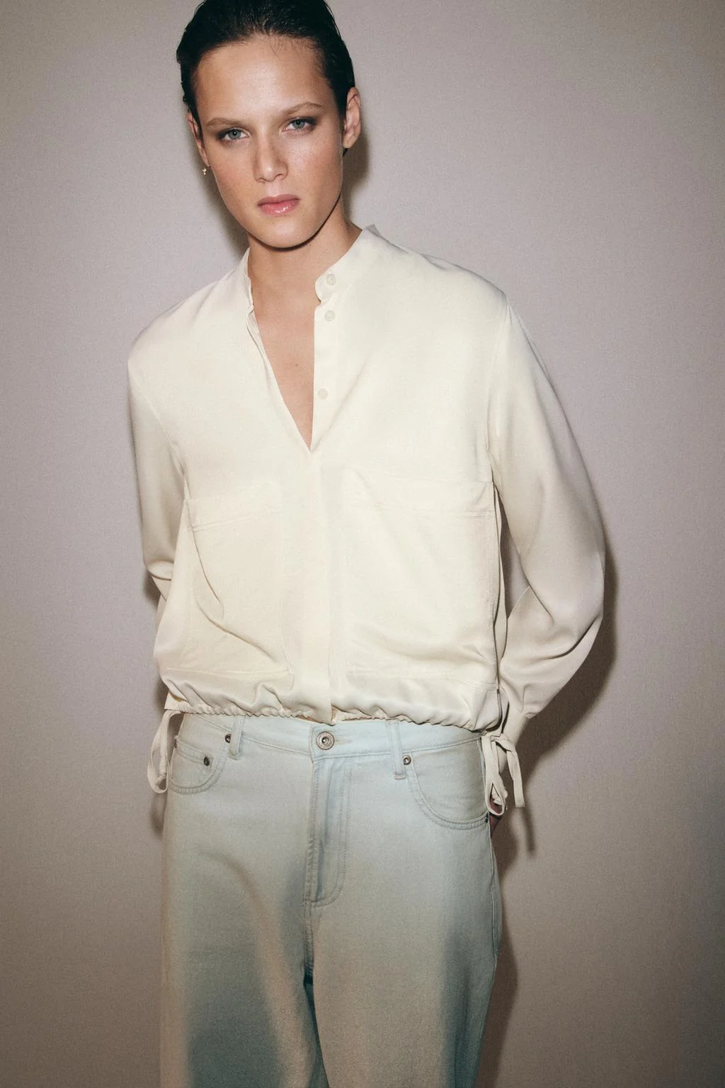 Рубашка из атласа коллекции ZW с нашивными карманами