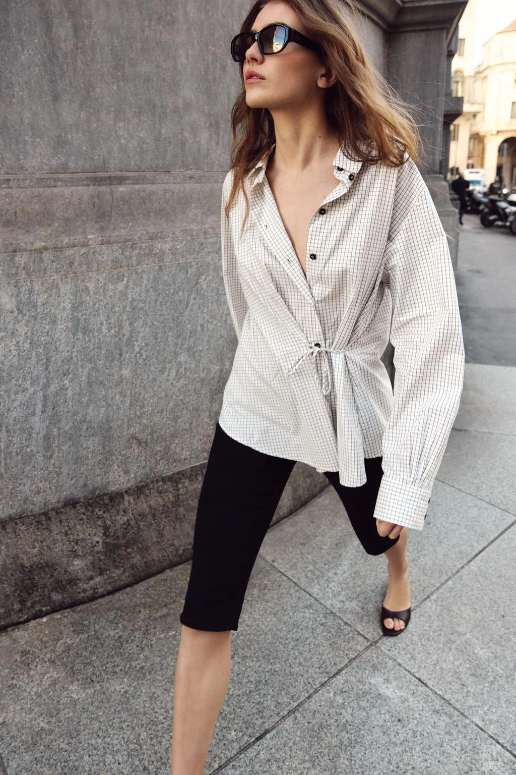 Рубашка в клетку с бантом