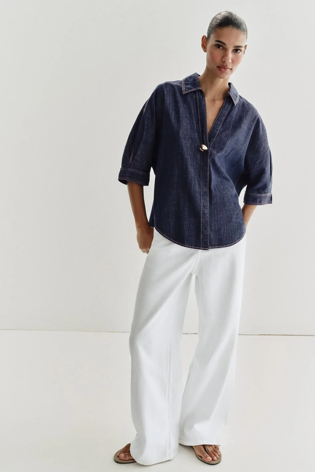 Z1975 джинсовая рубашка с золотой аппликацией