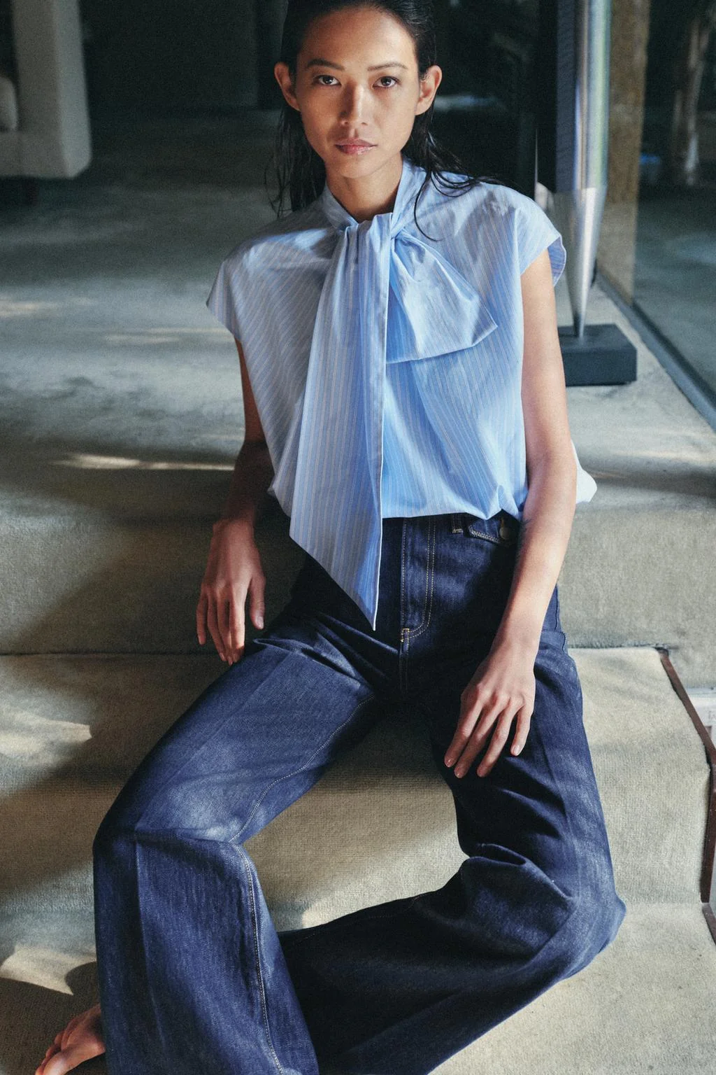 Полосатая рубашка с галстуком ZW COLLECTION