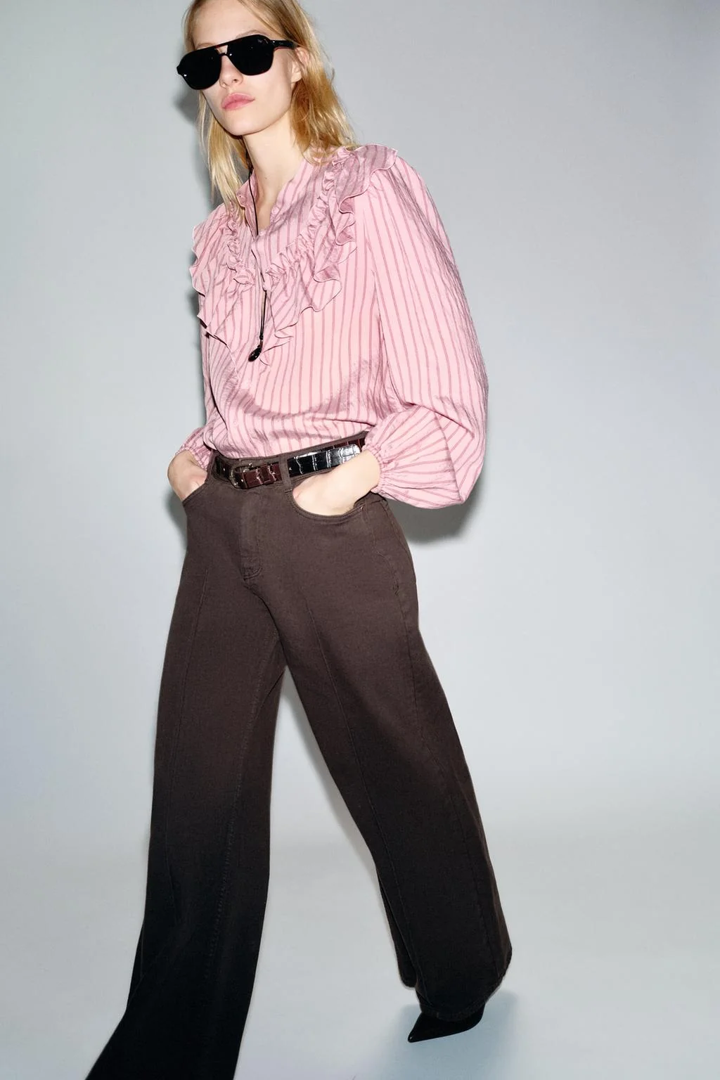 Рубашка в полоску с оборками