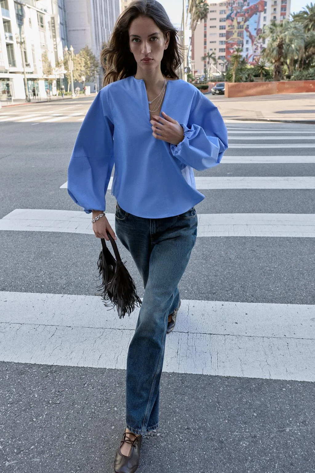 Рубашка из полотна с рукавами баллон