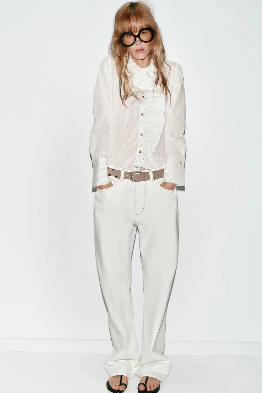 Рубашка в полоску с оборками