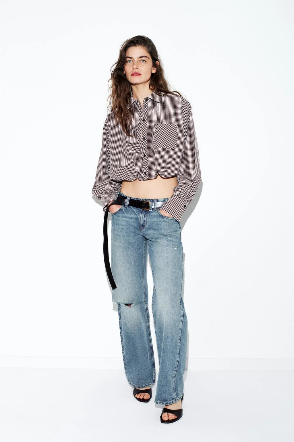Рубашка в клетку гингем с пышными деталями