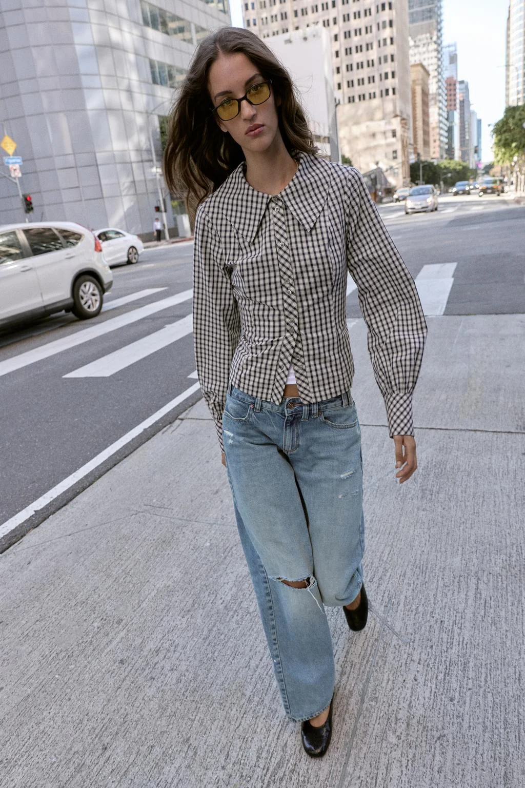 Рубашка в клетку с воротником питер пэн