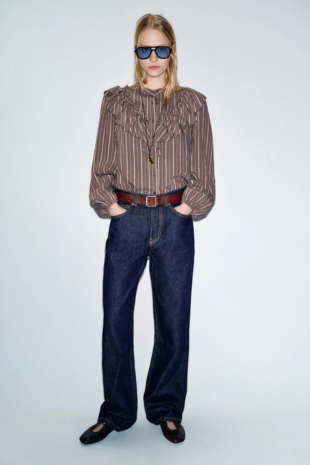 Рубашка в полоску с оборками