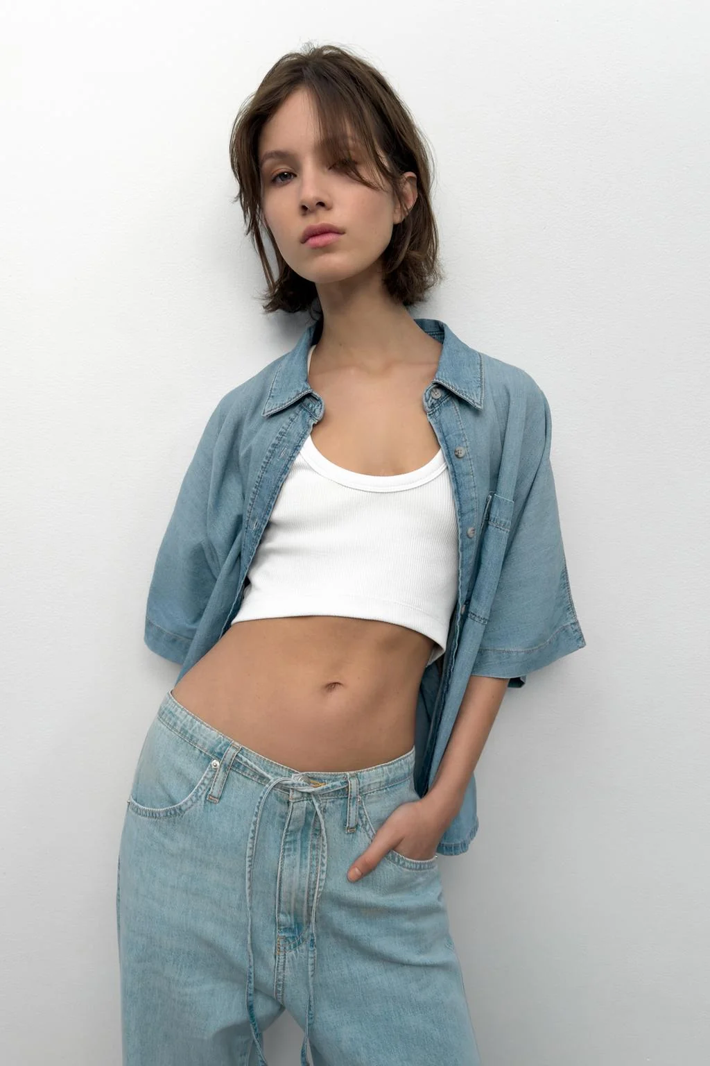 ТРФ джинсовая рубашка с коротким рукавом