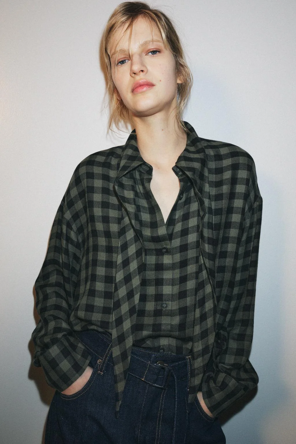 Рубашка в клетку гингхам с бантом ZW COLLECTION