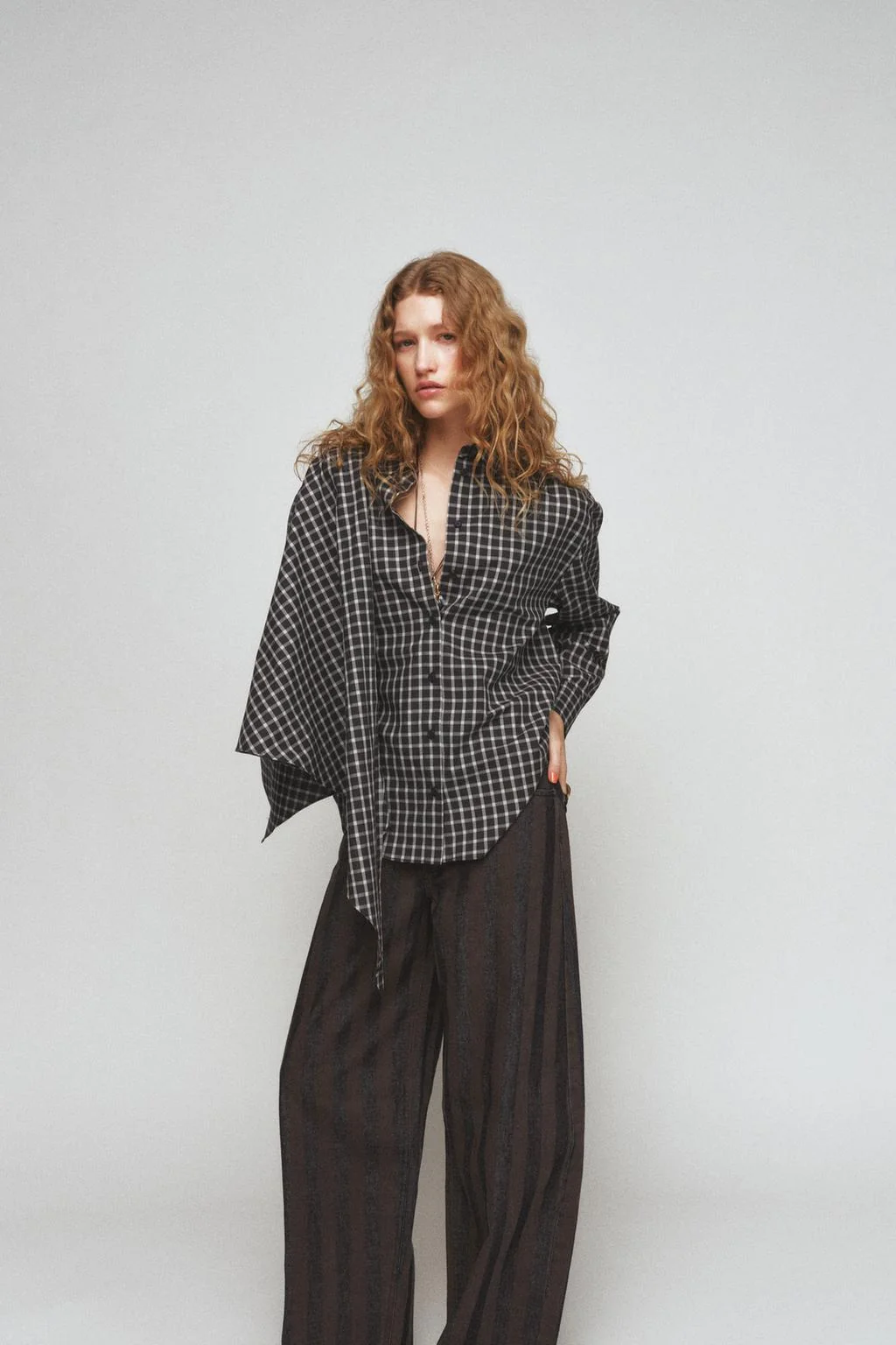 Рубашка в клетку с шарфом ZW COLLECTION — Бант