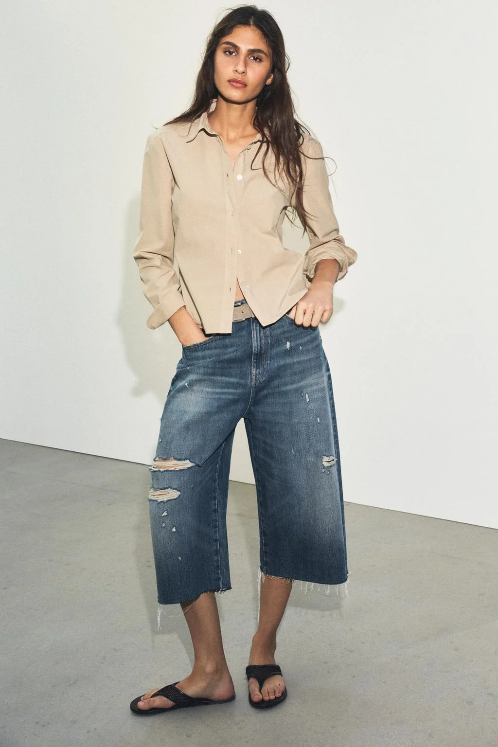 Поплиновая рубашка с эффектом потёртости