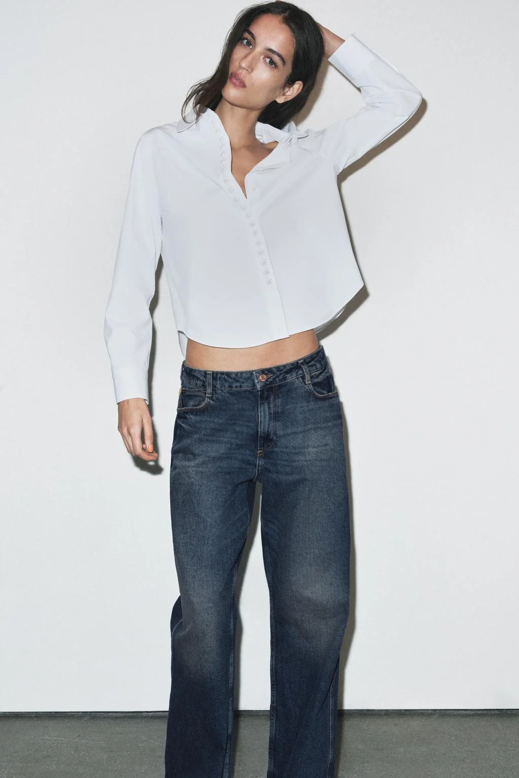 Рубашка из поплина с искусственными жемчужинами