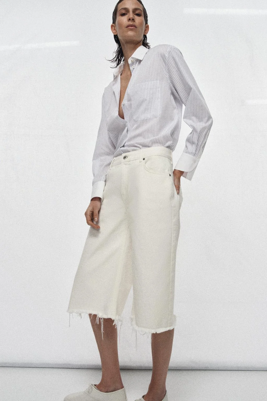 Полосатая рубашка с контрастным воротником ZW COLLECTION