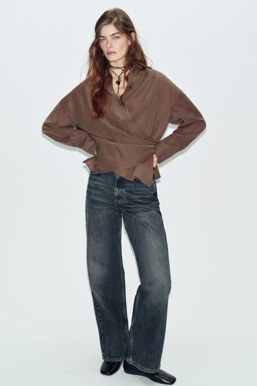 Рубашка с запахом в полоску