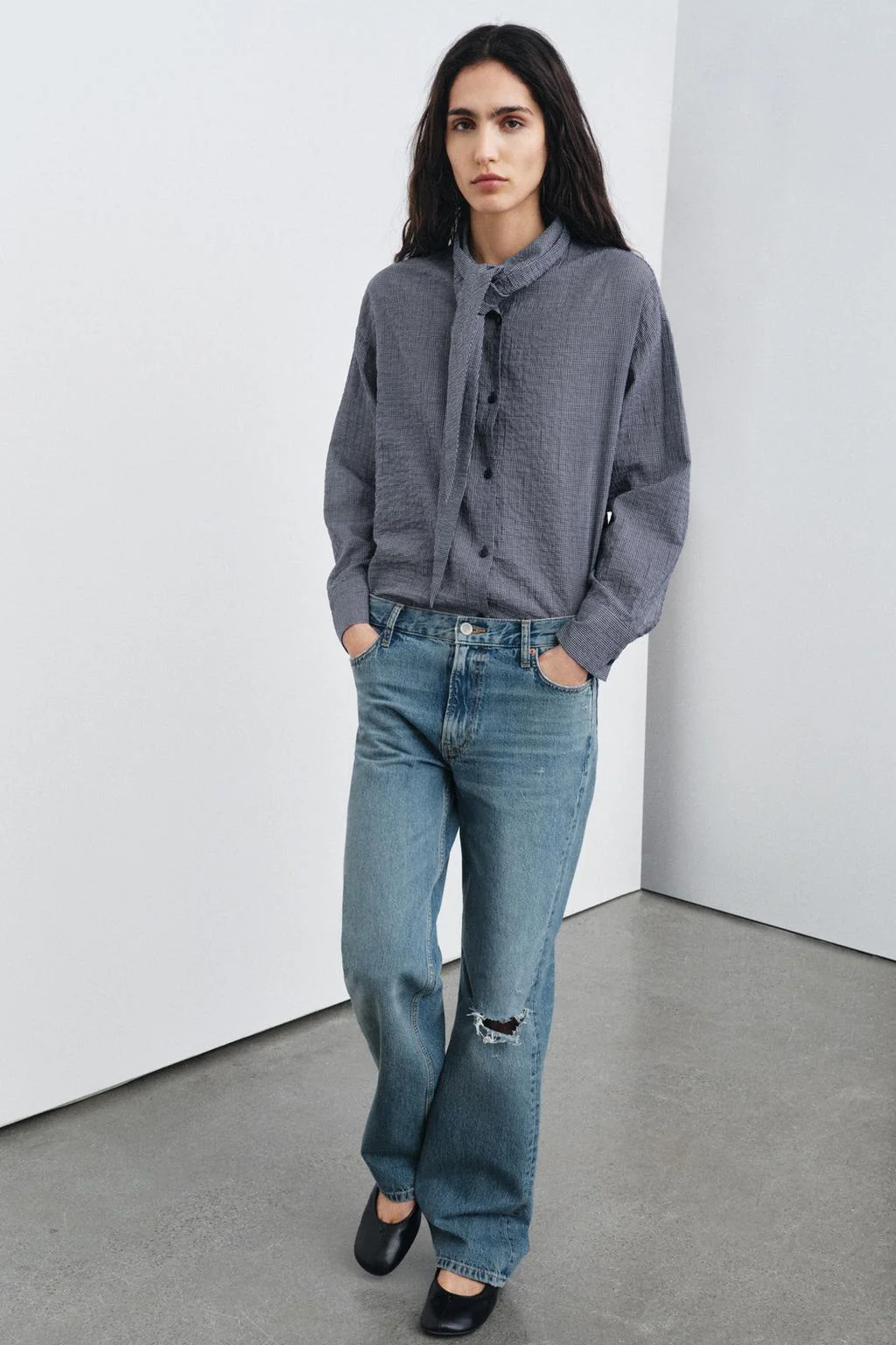 ZW коллекция рубашка в клетку с шарфом — Бант