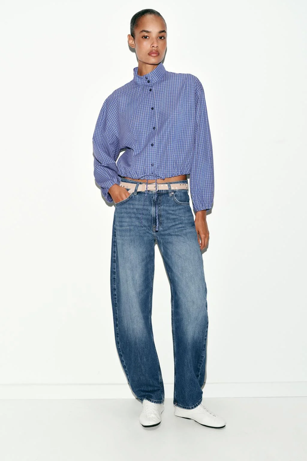 Рубашка с эффектом баллон в клетку